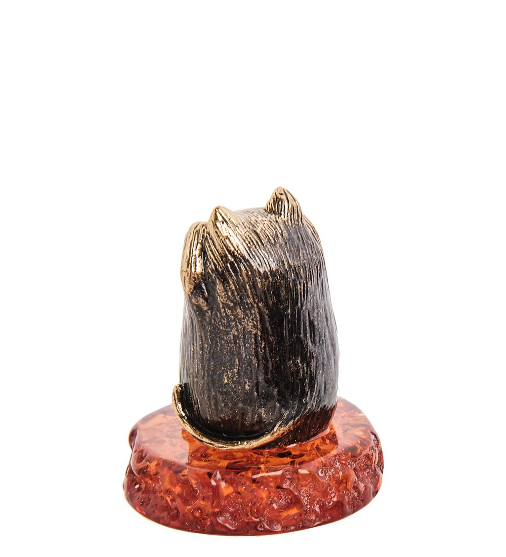 Народные промыслы AM-3157 Фигурка «Кот не слышу» (латунь, янтарь)