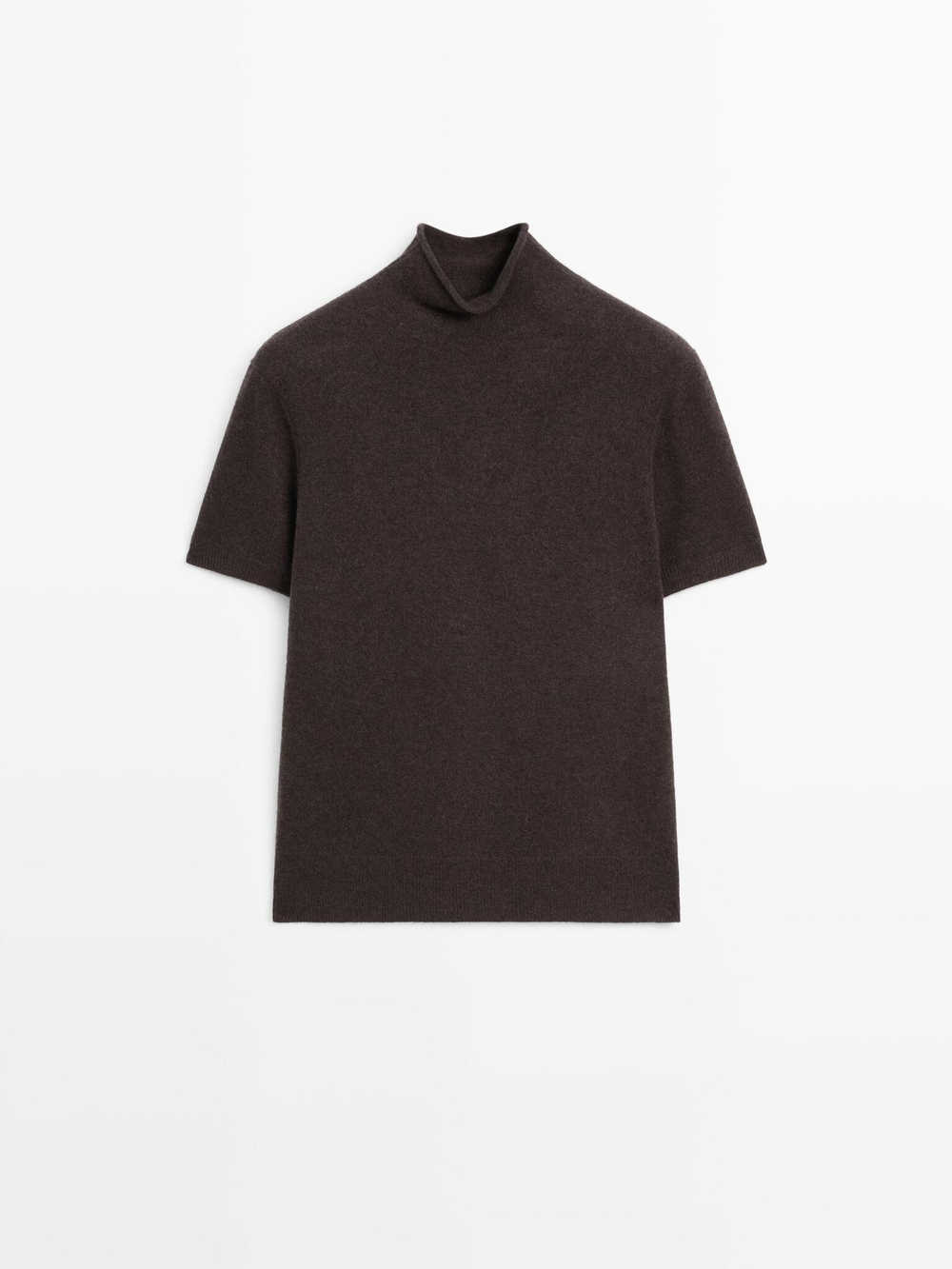 Massimo Dutti Свитер из смесовой шерсти с короткими рукавами, шоколадный