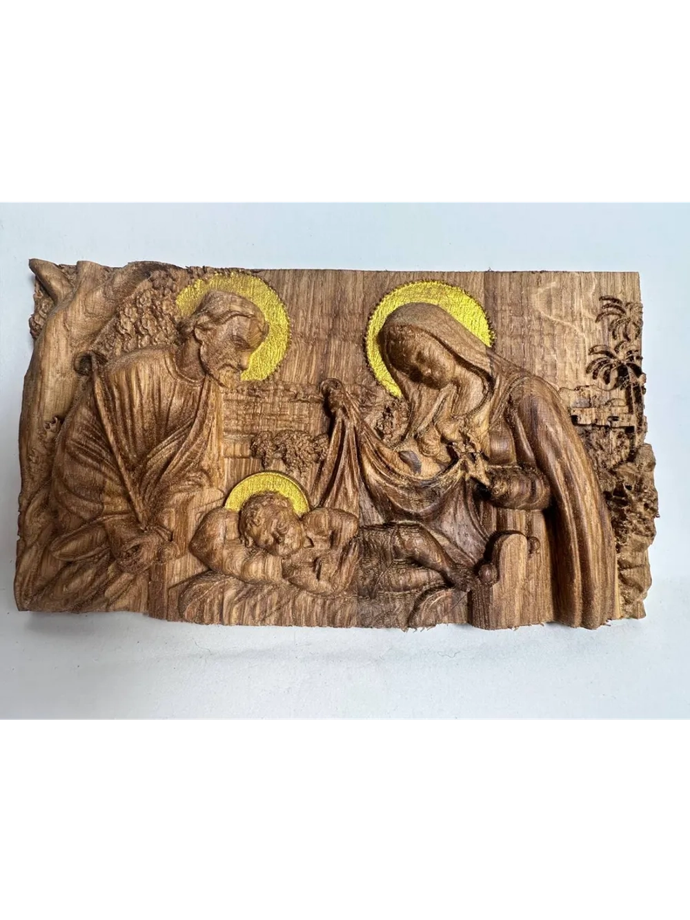 Освященная икона-панно "Рождество Христово" резная из дуба