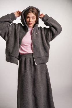 Юбка-трапеция из плюшевой ткани, графит