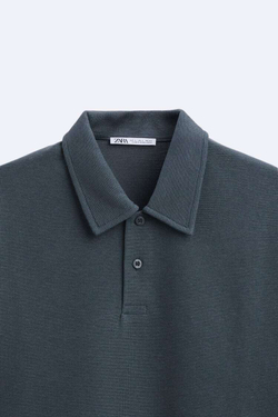 ZARA ПОЛО ИЗ РЕЛЬЕФНОЙ ТКАНИ, СИНИЙ