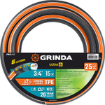 GRINDA ULTRA 6, 3/4″, 15 м, 25 атм, шестислойный, двойное армирование, поливочный шланг, PROLine (429009-3/4-15