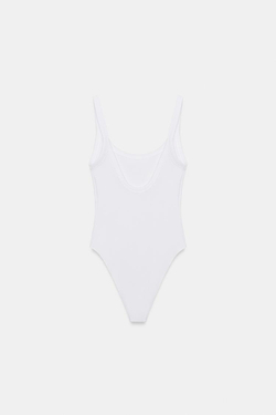 ZARA БОДИ ИЗ ХЛОПКА НА БРЕТЕЛЯХ, БЕЛЫЙ