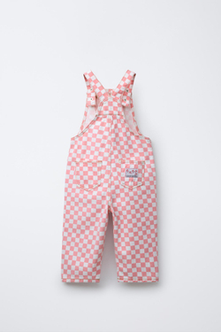 ZARA КОМБИНЕЗОН ИЗ ТВИЛА В КЛЕТКУ, РОЗОВЫЙ