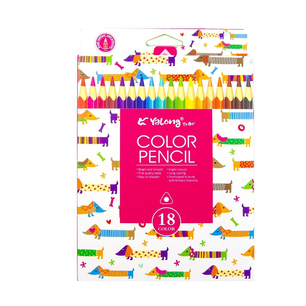 Карандаши цветные Yalong "Happiness", 18цв., трехгранные, заточен., грифель 3,0мм