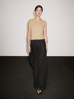 Massimo Dutti Длинное комбинированное платье с боковыми разрезами, черный