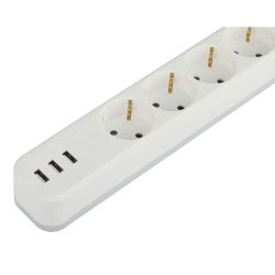 Сетевой фильтр ЭРА USF-4es-3m-3xUSBA-W с базовой защитой с заземлением с выключателем 4 розетки+3xUSBA 3,1A 3м 10А белый | Сетевые фильтры