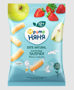 КУКУРУЗНЫЕ ПАЛОЧКИ ФРУТО НЯНЯ ЯБЛОКО И  КЛУБНИКА 20ГР