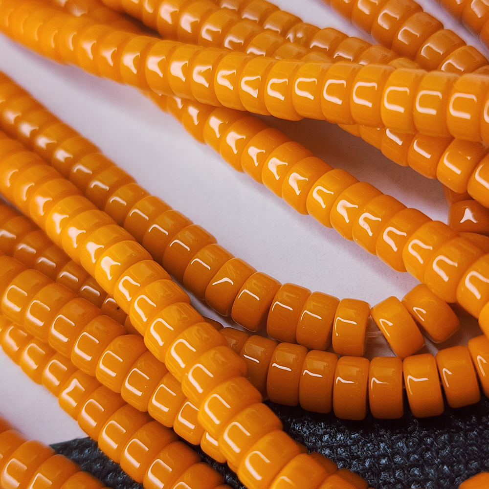 Бусины шайбы, рондель, оранжевый, лэмпворк, стекло, р-р 6мм, цена за набор 10 шт