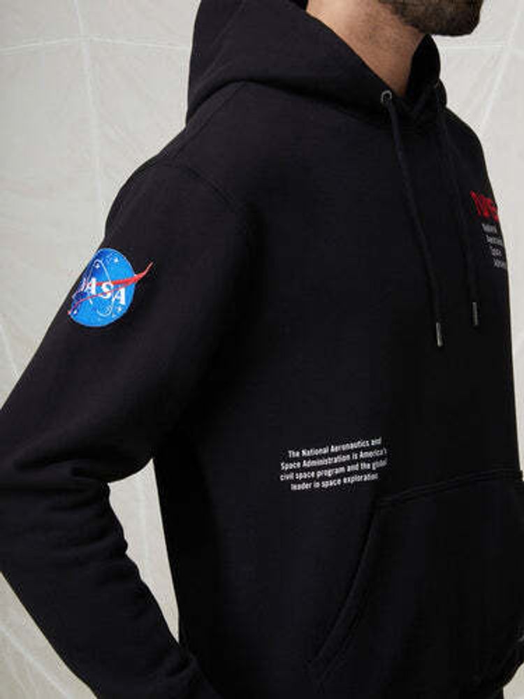 Толстовка Alpha Industries NASA Worm Logo Hoodie (Чёрная)