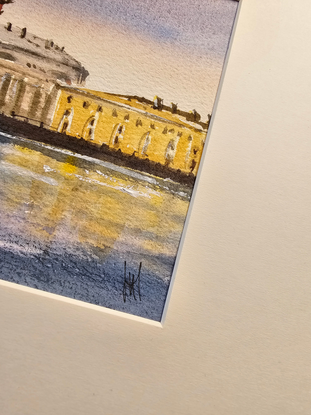 Картина авторская акварельная в раме 20х50 см на стену для интерьера "Весна на Ваське"