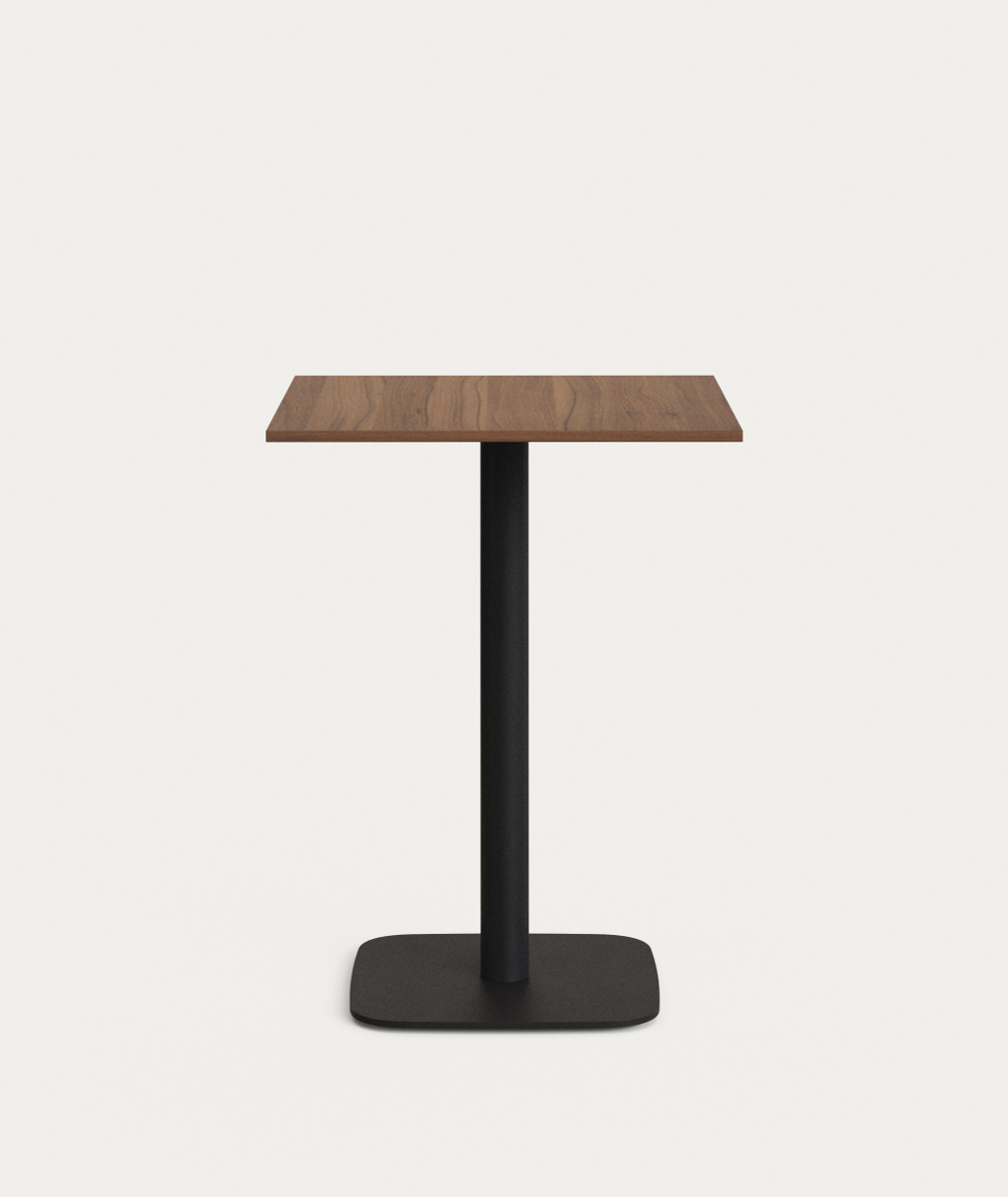 Dina высокий стол из меламина с ореховой отделкой и металлической черной ножкой 60x60x96