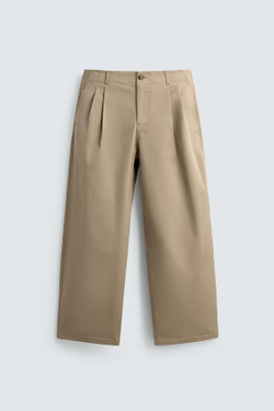 ZARA БРЮКИ WIDE FIT СО СКЛАДКАМИ, БЕЖЕВЫЙ