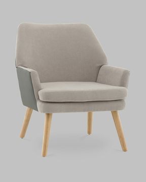 Кресло Харви серый с серой экокожей деревянные ножки