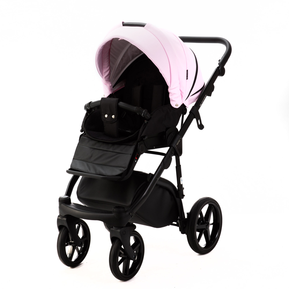 Детская универсальная коляска Adamex NOLA Deluxe 2 в 1 N-SD101 (Розовый зефир экокожа, Черная экокожа)