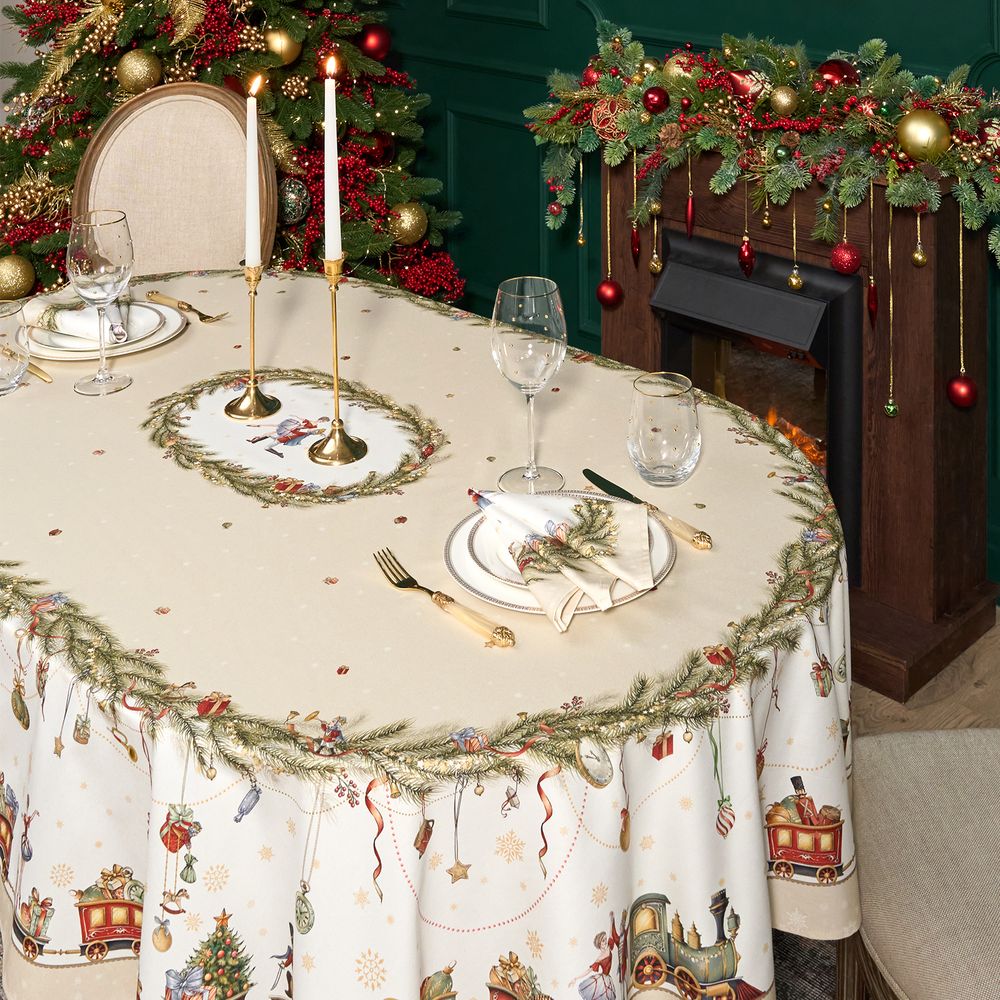 СКАТЕРТЬ ОВАЛЬНАЯ "ЩЕЛКУНЧИК" ,160Х220СМ БЕЖЕВЫЙ ,100% ХЛОПОК ,ТВИЛ