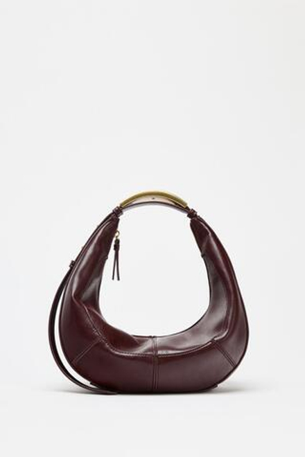 ZARA ОВАЛЬНАЯ СУМКА С МЕТАЛЛИЧЕСКОЙ РУЧКОЙ, КОРИЧНЕВЫЙ