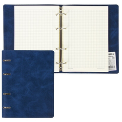 Тетрадь на кольцах А5 180х220мм, 120л, под кожу, BRAUBERG Main, клетка, синий, 402005