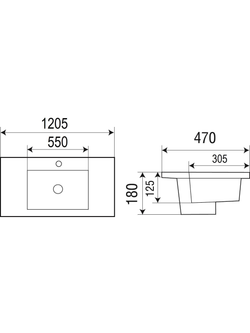 Раковина врезная (матовая черная) WeltWasser WW  DEILBACH 7506-120 MT- BL 1205х470х180