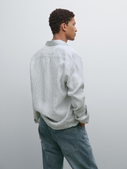 Massimo Dutti Льняная рубашка стандартного кроя, темно-синий