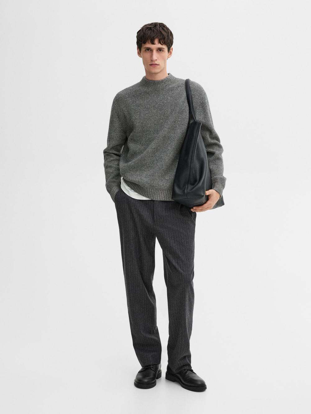 Massimo Dutti СВИТЕР ИЗ СМЕСОВОЙ ШЕРСТИ В РУБЧИК, СЕРЫЙ