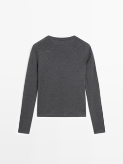 Massimo Dutti Меланжевая футболка в рубчик с длинными рукавами, антрацитово-серый