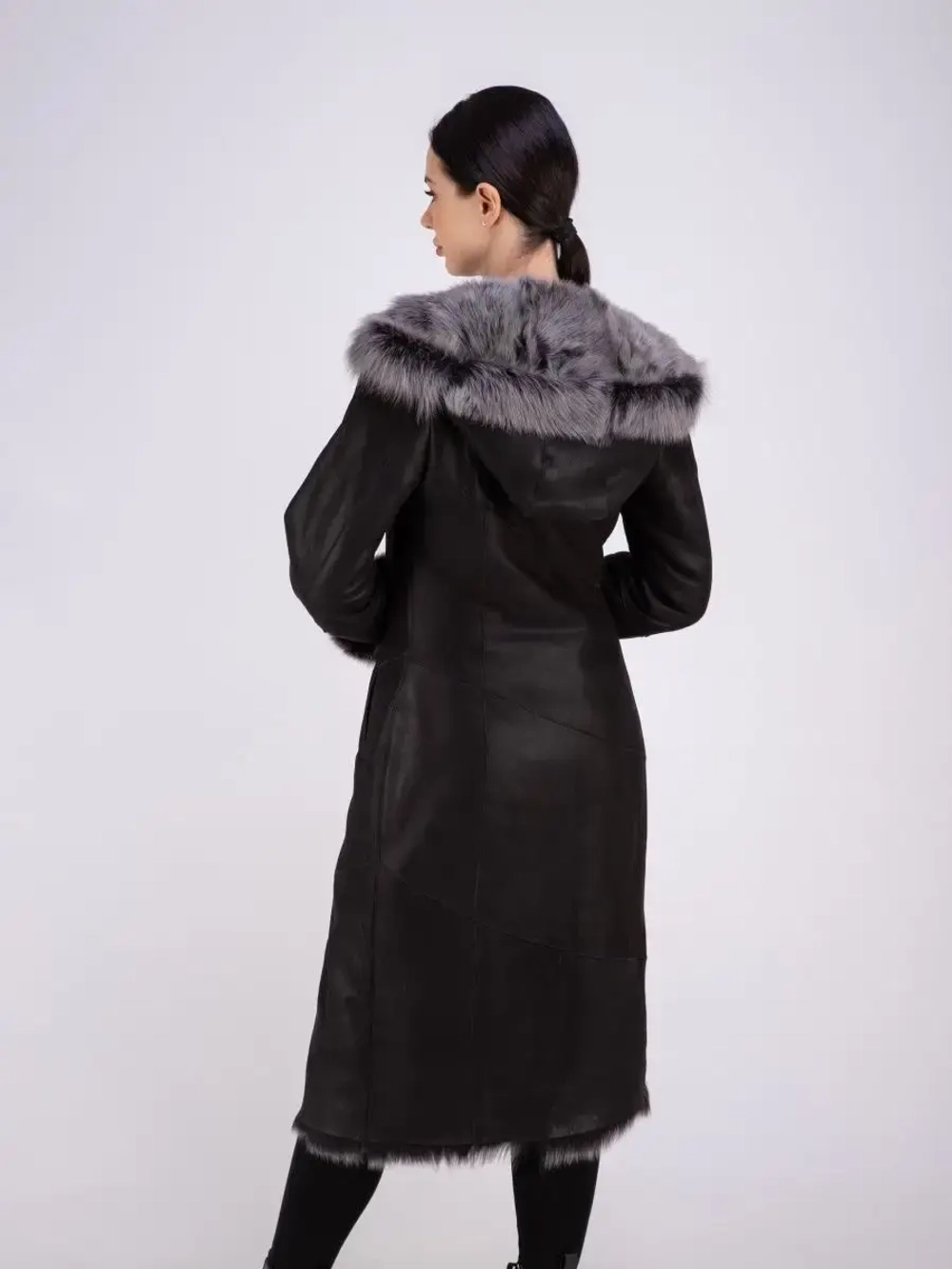 Дубленка натуральная с капюшоном длинная Турция