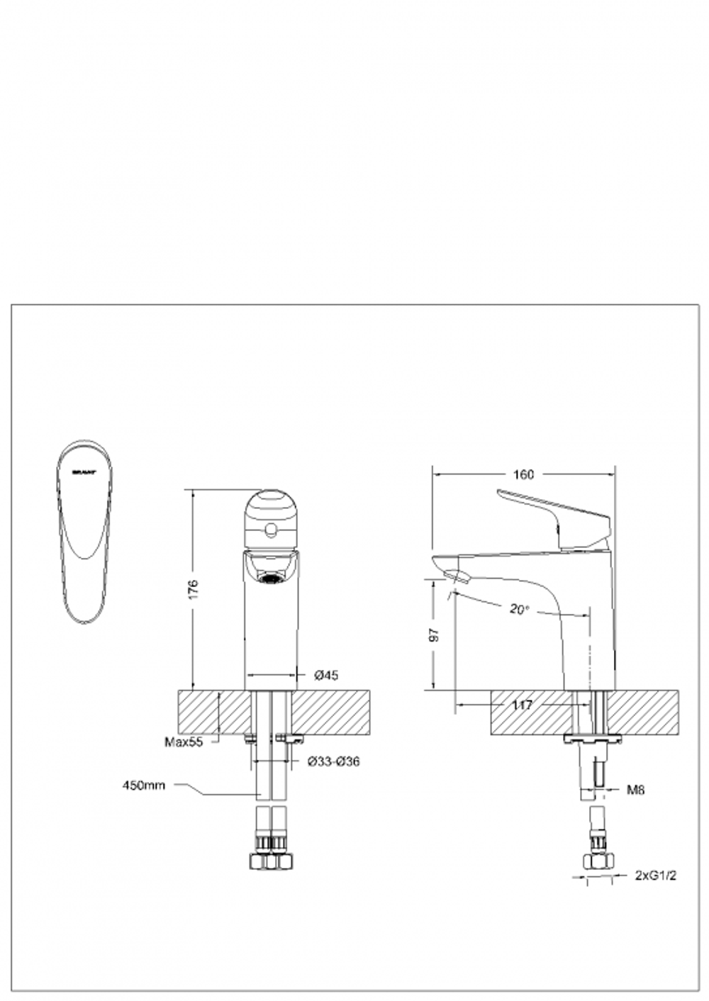 Смеситель для умывальника Bravat Drop