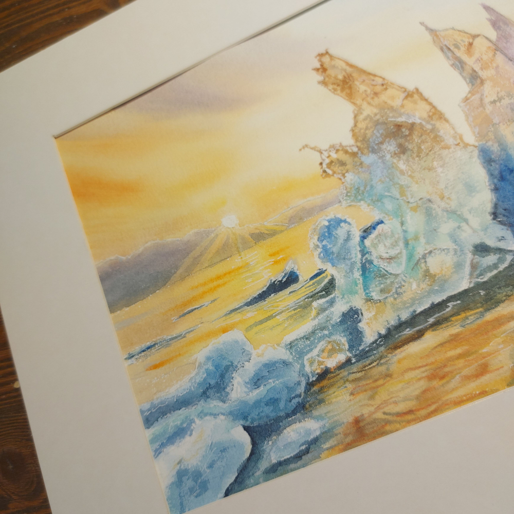 Картина авторская акварельная в паспарту 30х40 см на стену для интерьера "Лед".