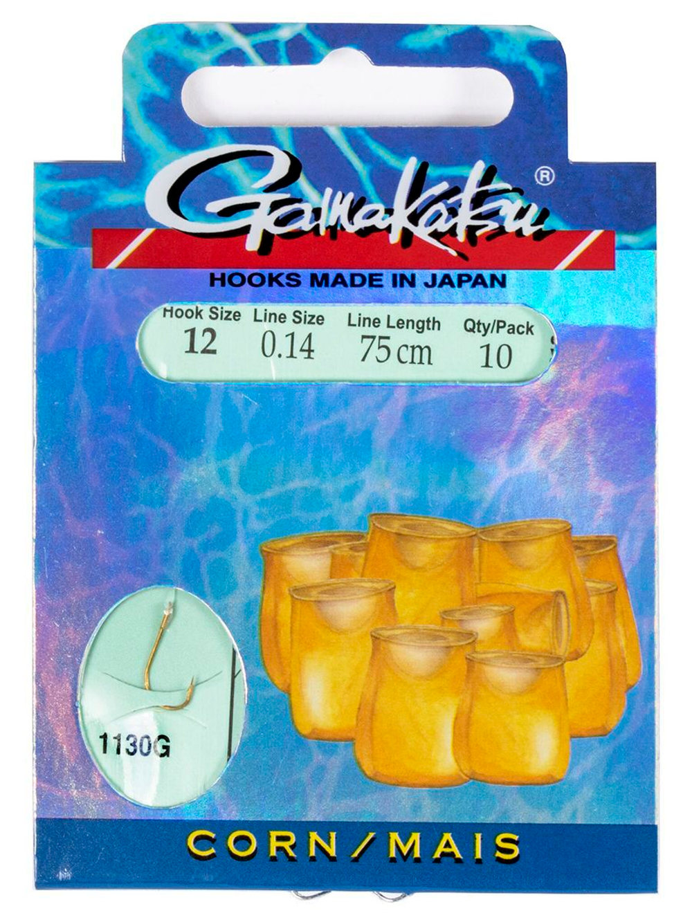 Крючки с поводком Gamakatsu Booklet CORN 1130G размер 08/0, 18мм 75см (упк.10шт.)