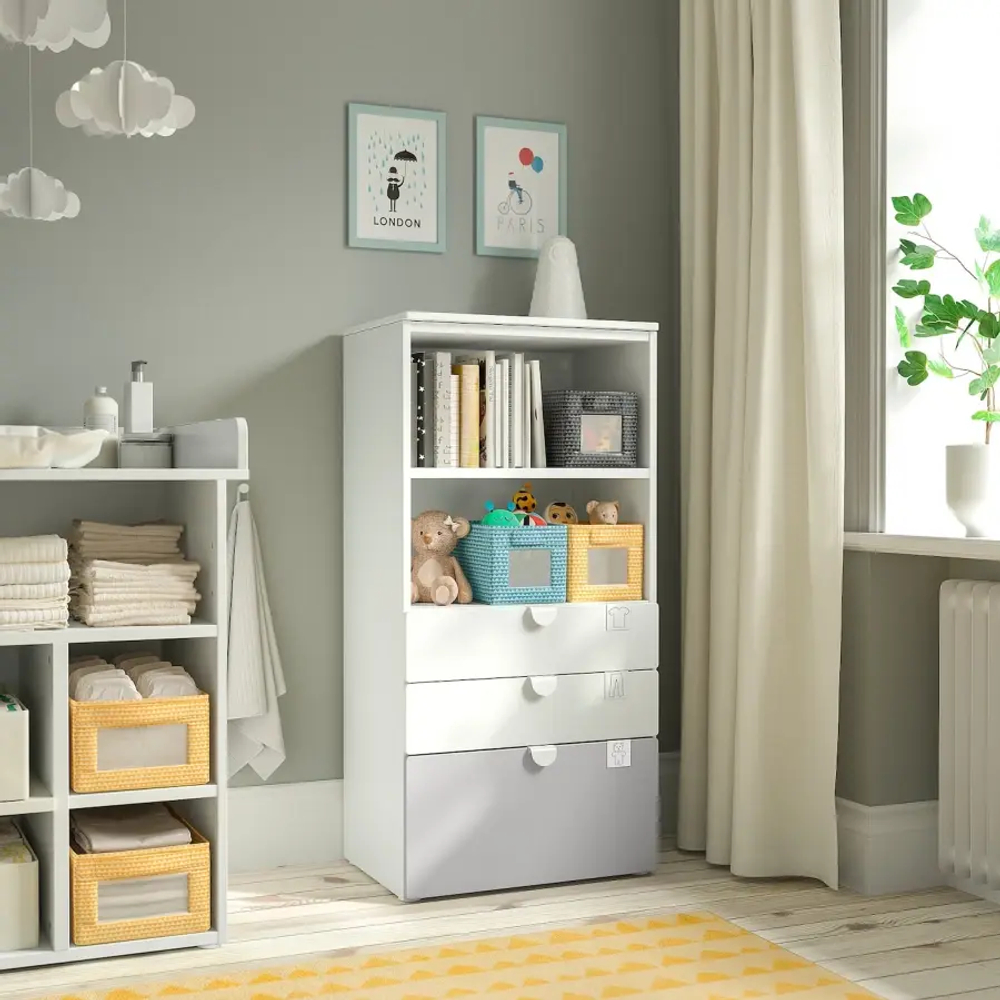 Комод детский - IKEA PLATSA/SMÅSTAD/SMASTAD, 60x42x123 см, белый/серый, ИКЕА