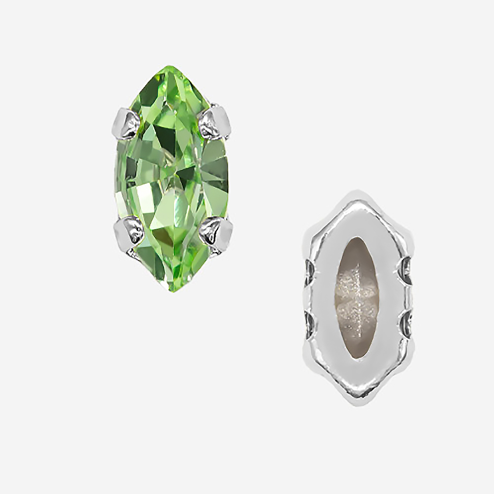 Кристалл Маркиз (Marquise Fancy Stone) в цапах, оттенок "Перидот"/"Peridot", 8*4мм, родирование