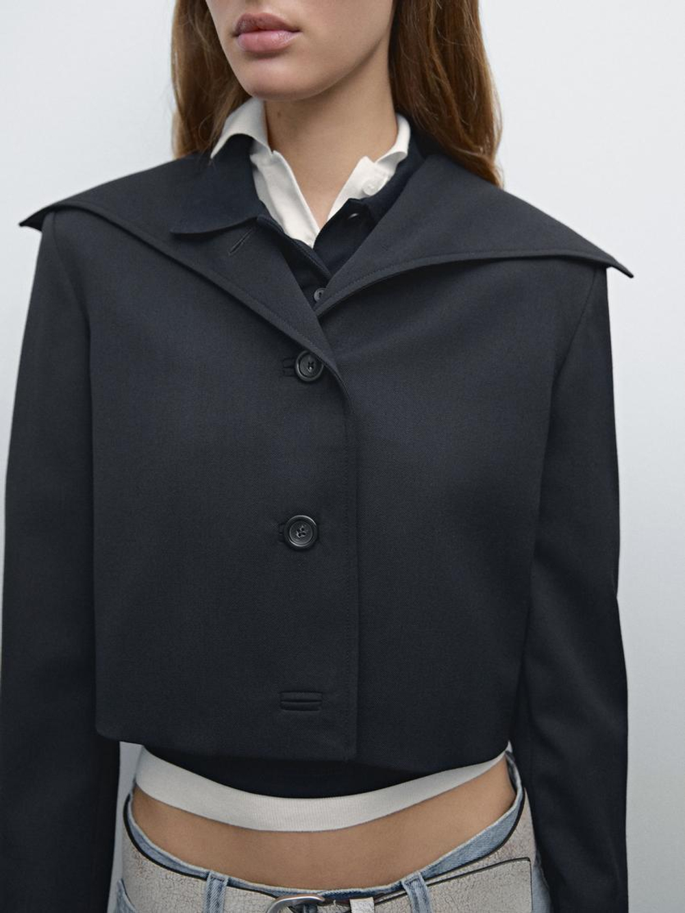 Massimo Dutti Куртка из смесовой шерсти с отложным воротником, темно-синий