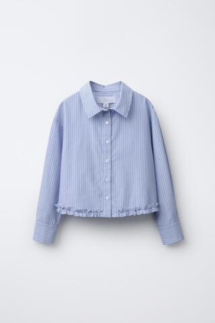 ZARA РУБАШКА В ПОЛОСКУ С ОБОРКАМИ, СИНИЙ/БЕЛЫЙ