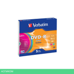 DVD-R диск Verbatim 4.7Gb 16x Slim case Color 5шт (43557)