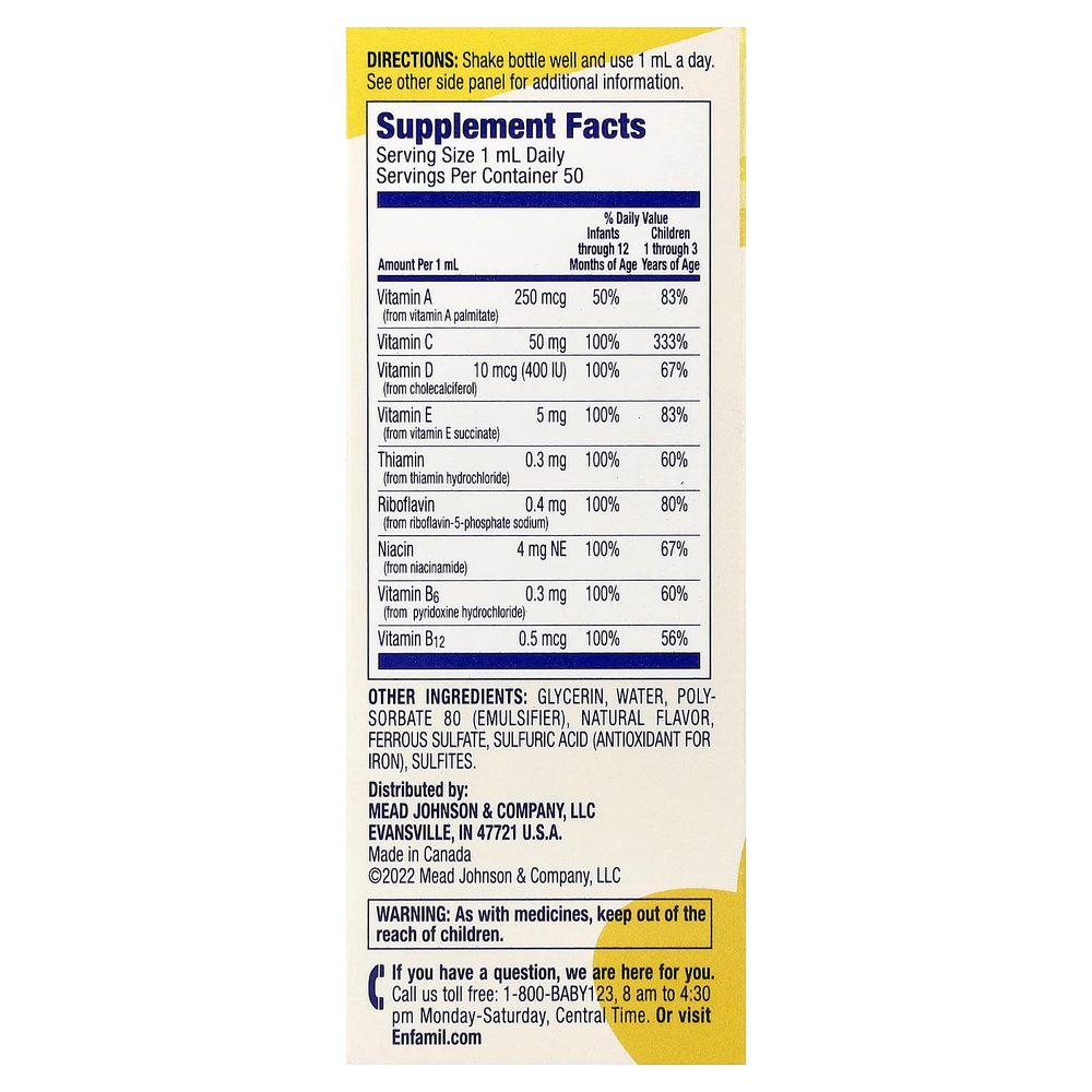 Enfamil, Poly Vi Sol®, мультивитамины в каплях, для детей 6–24 месяцев, 50 мл (1 2/3 жидк. унции)