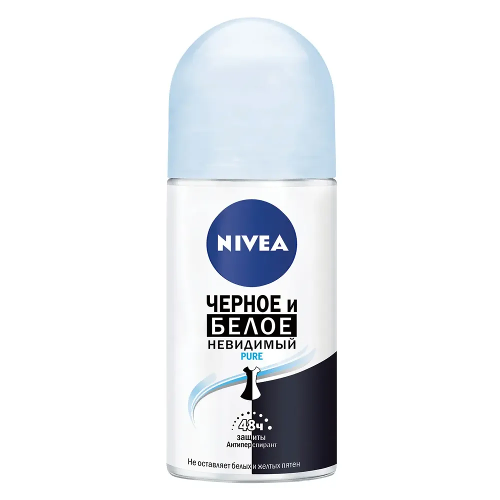 Дезодорант NIVEA ролик женский Невидимая защита для черного и белого Pure 50мл