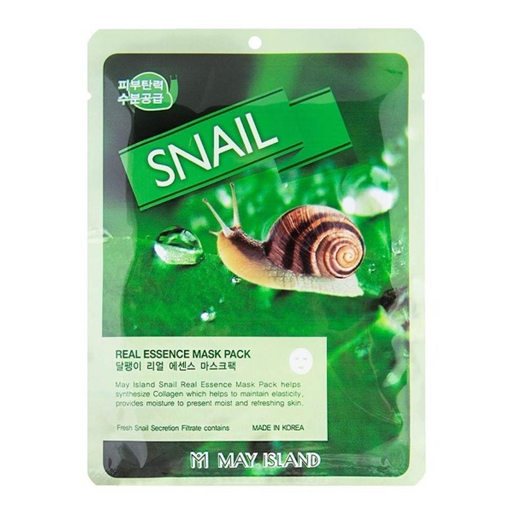 Тканевая маска с Муцином Улитки May Island Snail Real Essence Mask Pack 5шт