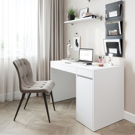 МИККА, Стол письменный, компьютерный с тумбой и 2 ящиками, 105х75х50 см, универсальный, белый