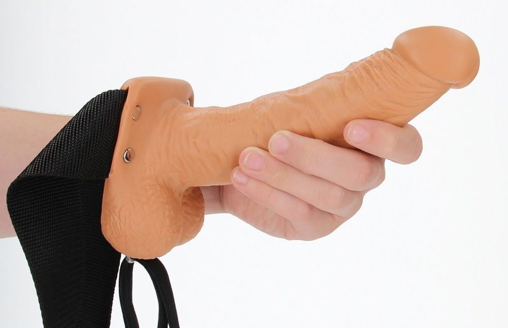 Кофейный реалистичный страпон-фаллопротез с мошонкой - 18 см. (Цвет: кофейный)