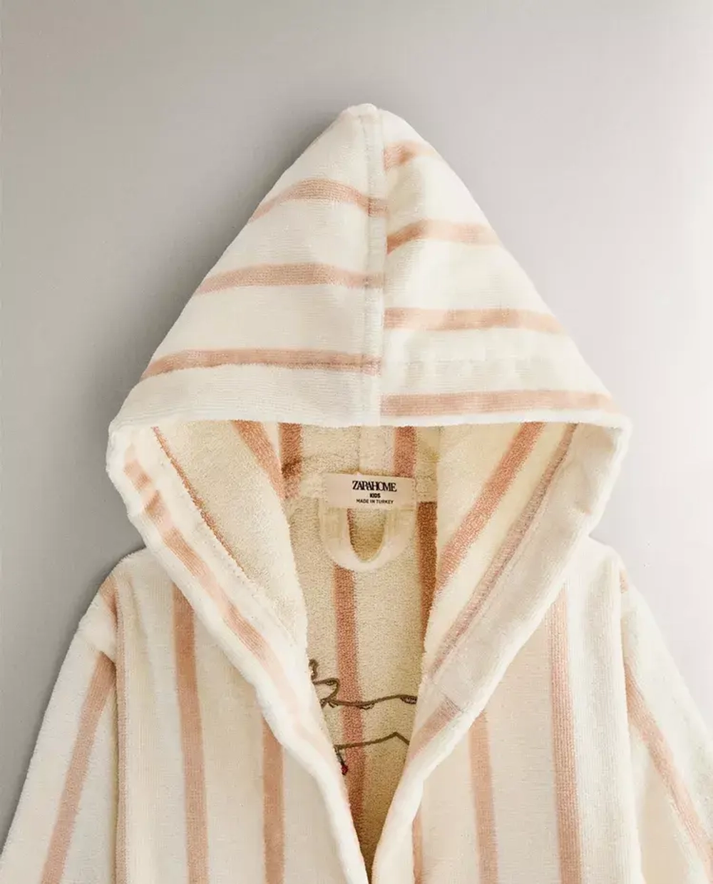 ZARA HOME ДЕТСКИЙ БАННЫЙ ХАЛАТ В ПОЛОСКУ С ВЫШИВКОЙ, РОЗОВЫЙ