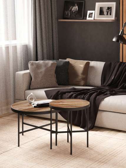 Стол журнальный МеталлАрт М011 коричневый дуб/черный большой