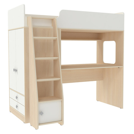 Кровать-чердак КарИВи Л-Ф607.1 75x175  Дуб Молочный Белый