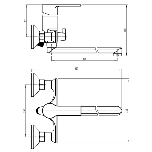 Смеситель для ванны LORANTO NORMA керамический картридж, длинный излив, хром (LR90501000)