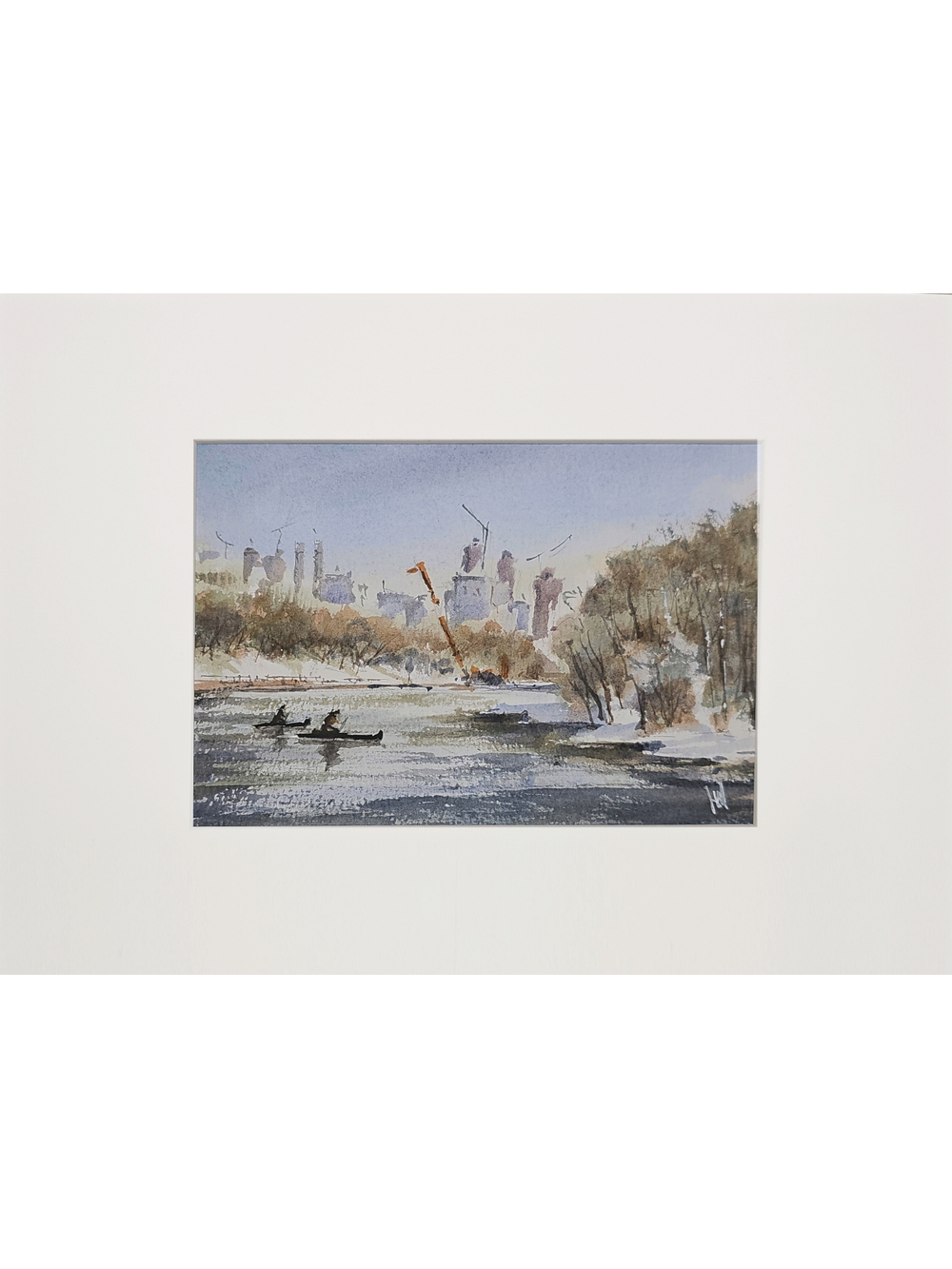 Картина авторская акварельная в паспарту 21х30 см на стену для интерьера "Весна на Москве-реке"