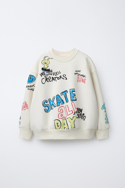 ZARA ТОЛСТОВКА С ПРИНТОМ «ГРАФФИТИ», СВЕТЛЫЙ ЭКРЮ