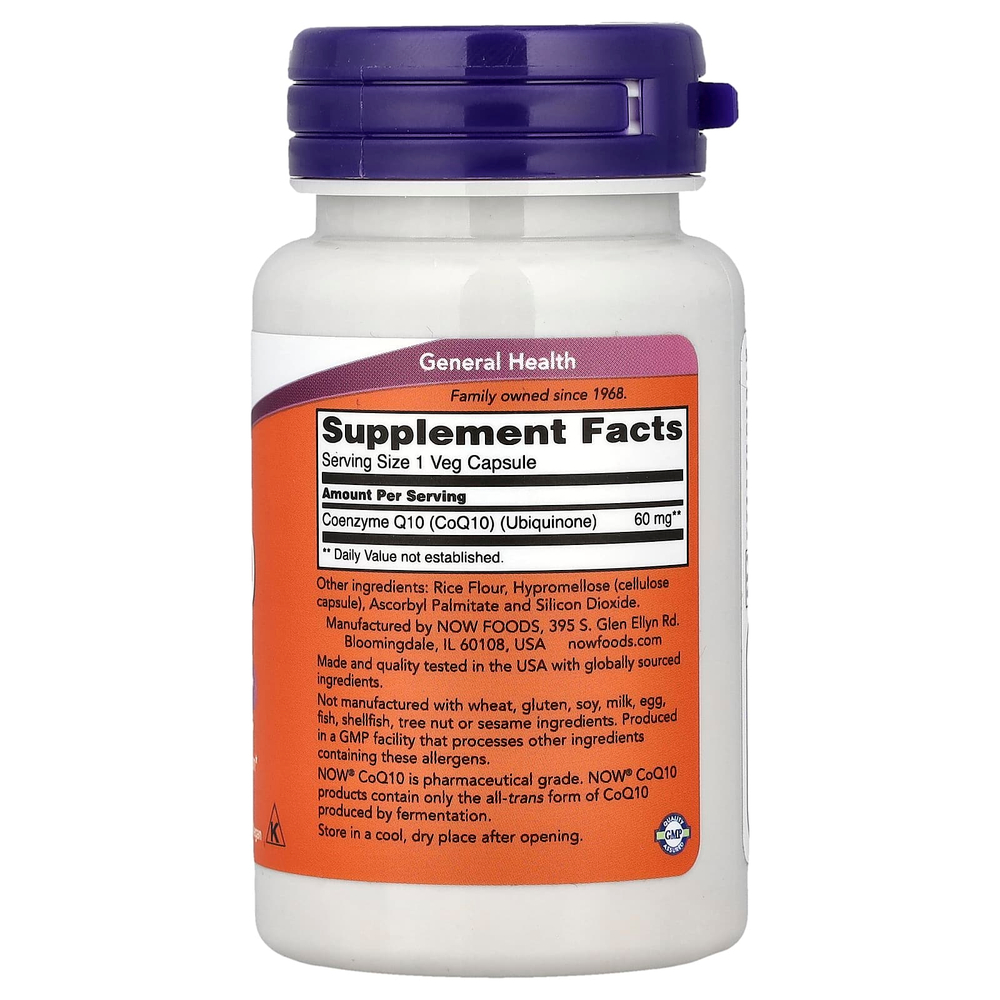 NOW Foods, CoQ10, 60 мг, 60 растительных капсул