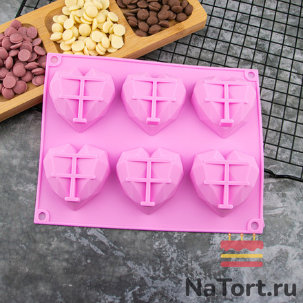 Силиконовая форма «Сердечки с гранями 6 в 1»