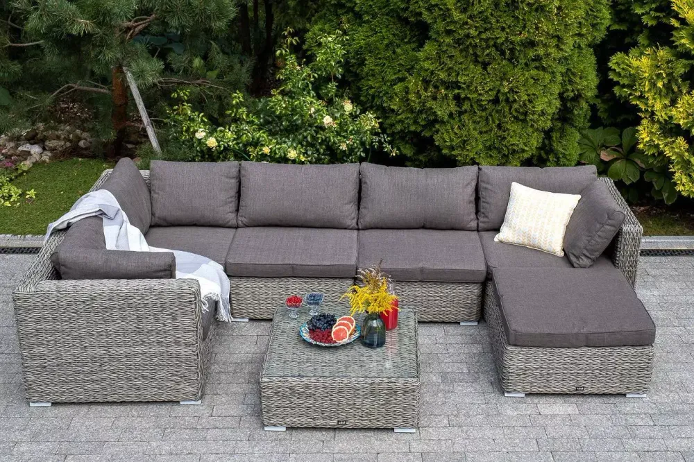 "Лунго" плетеная оттоманка с подушкой (гиацинт), цвет серый