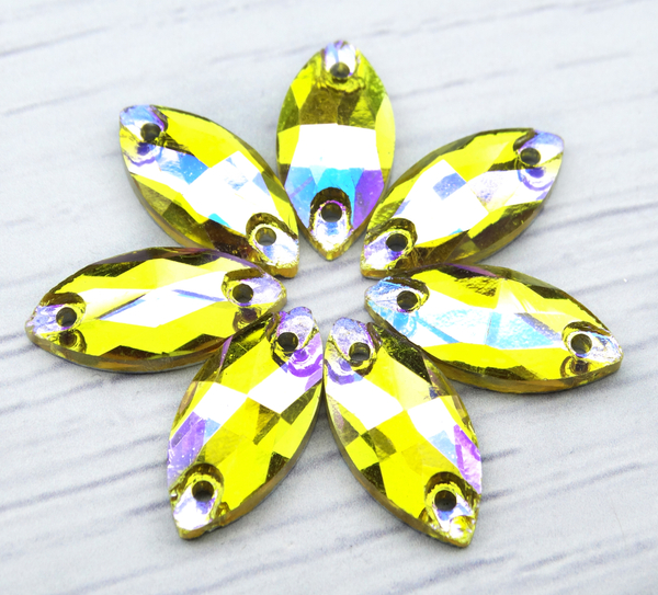 МИ002ДС715 Хрустальные стразы пришивные "лодочка", цвет: желтый AB, размер: 7х15 мм, 10 шт.